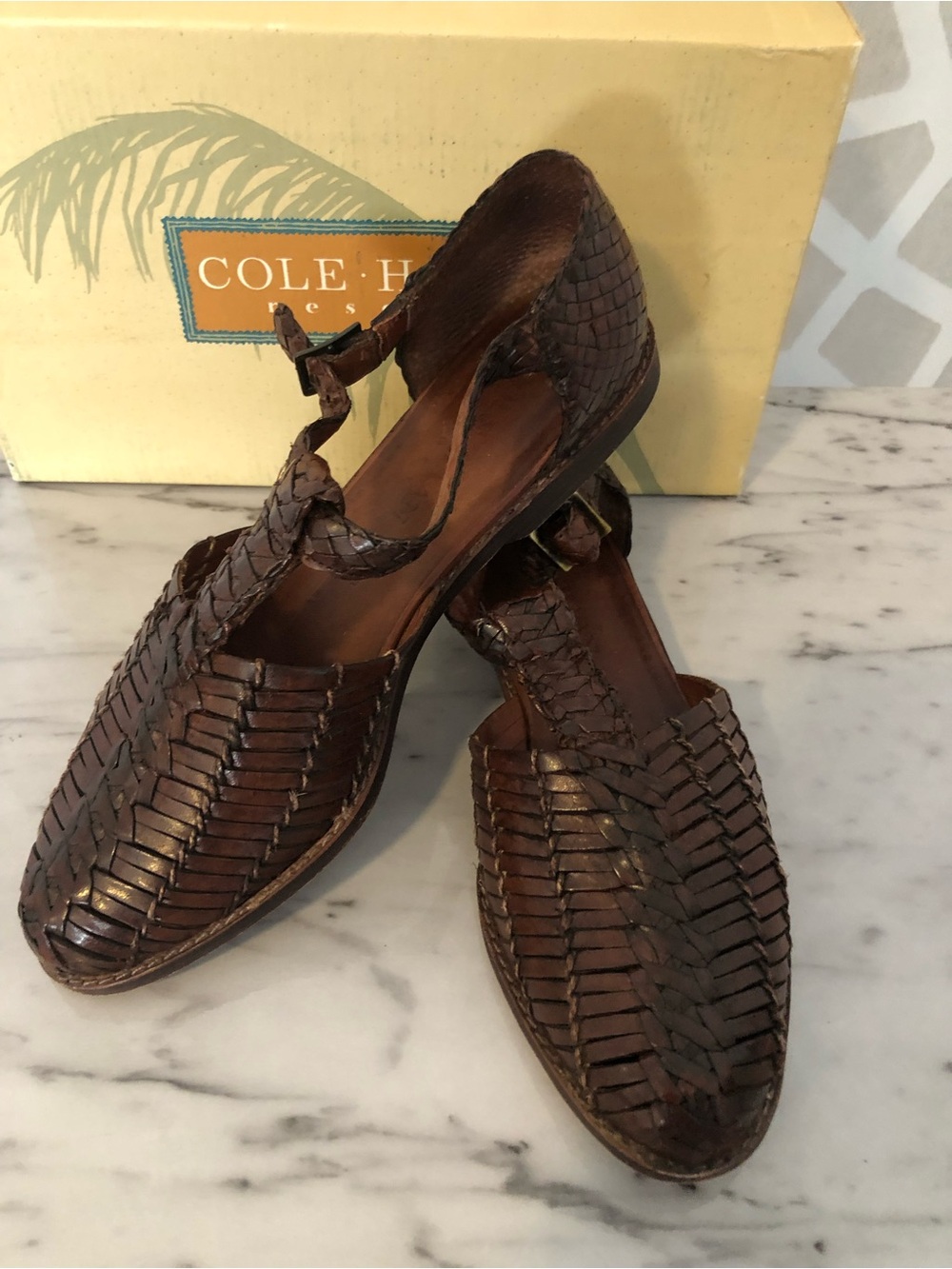 Cole Haan Brown Woven Leather Sandals